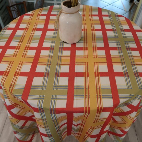 Food Network Large Colorful Plaid Tablecloth 70" Round - Picture 2 of 6